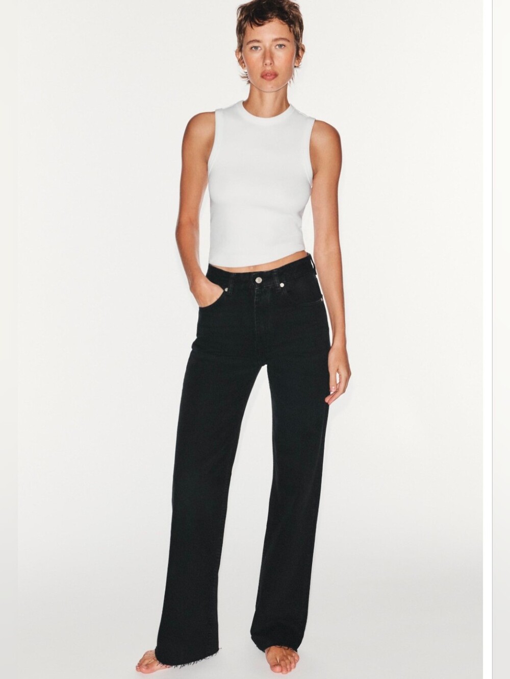 Zara Wide Jeans With Raw Hem